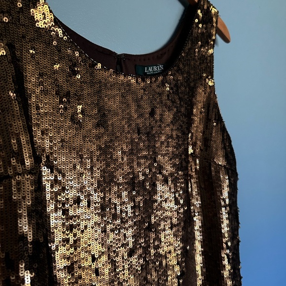 Ralph Lauren Gold Sequin shift dress lined copper party cocktail shimmer new - Picture 5 of 6
